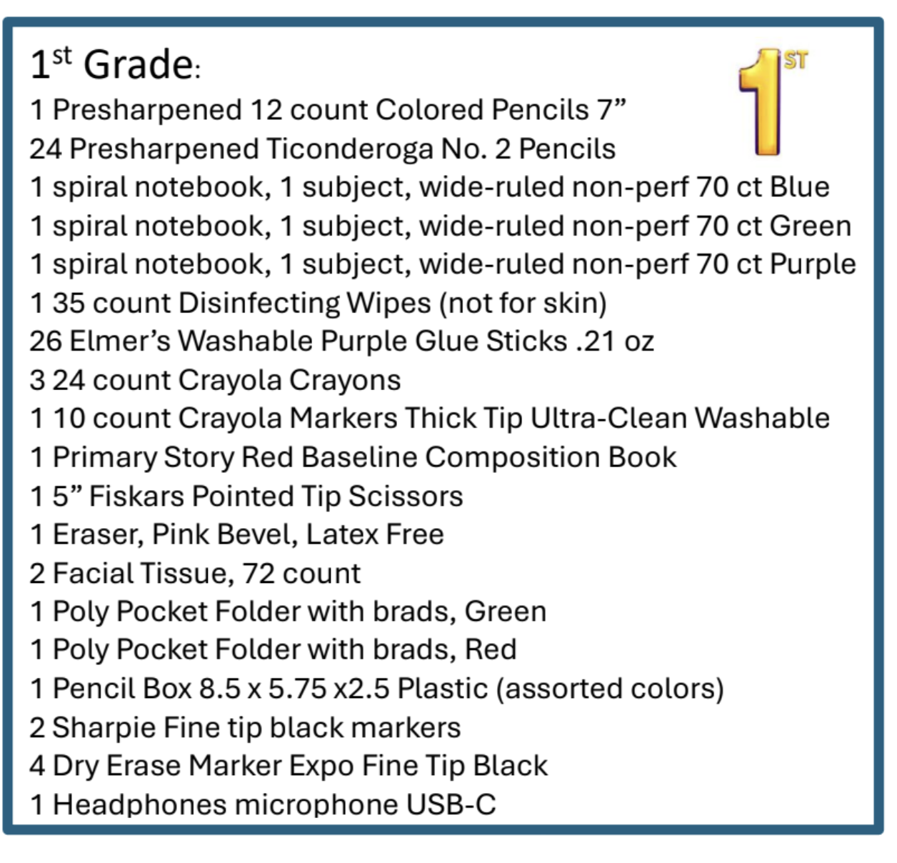 First Grad Supply List